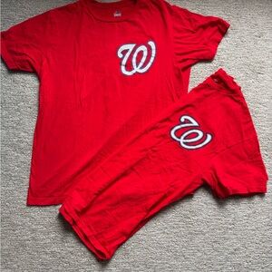 Washington Nationals MLB Majestic Red T-Shirts Team Logo + Rendón Player Bundle